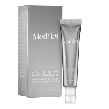 Mediik8 Crystal Retinal Ceramide Eye 6 eye cream tube and packaging on a white background