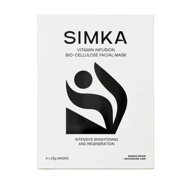 SIMKA facial mask packaging with black and white design on a white background